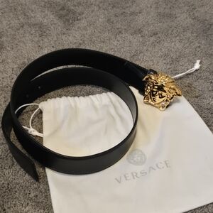 Versace Black Belt with Gold Medusa Buckle